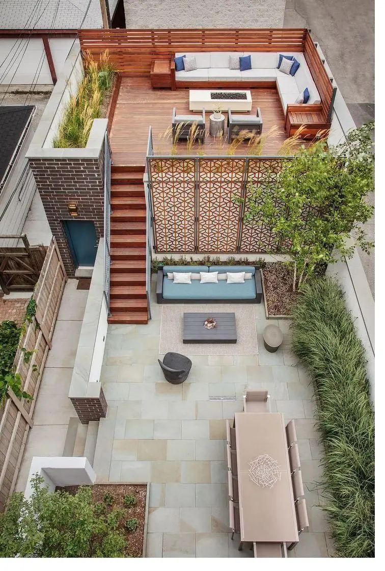 Aerial urban multi-level rooftop deck
