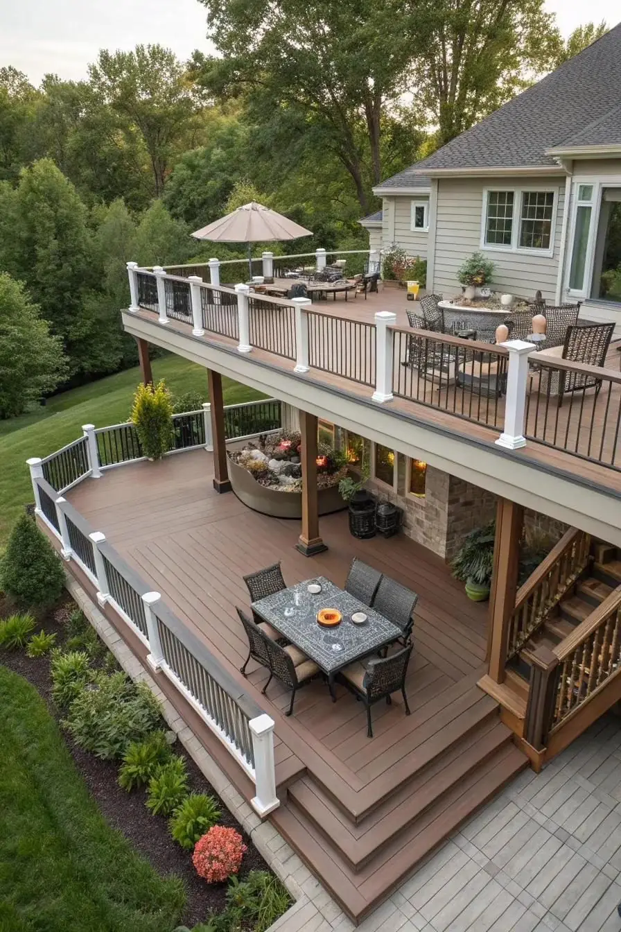 Two-level engineered backyard deck